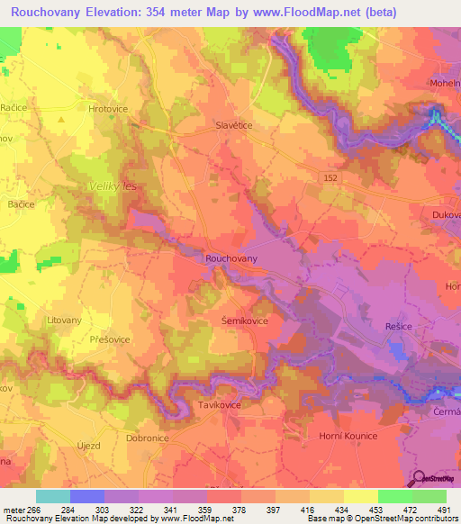 Rouchovany,Czech Republic Elevation Map