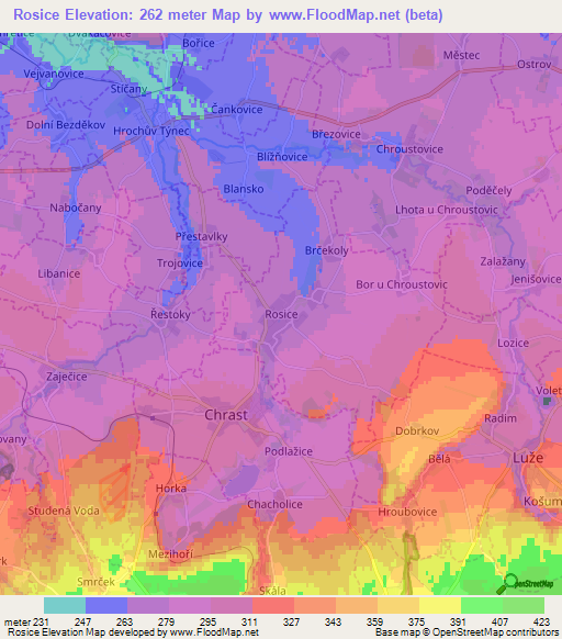 Rosice,Czech Republic Elevation Map