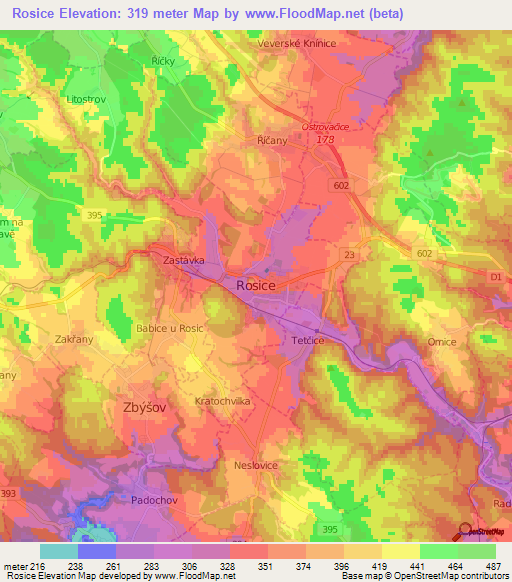 Rosice,Czech Republic Elevation Map