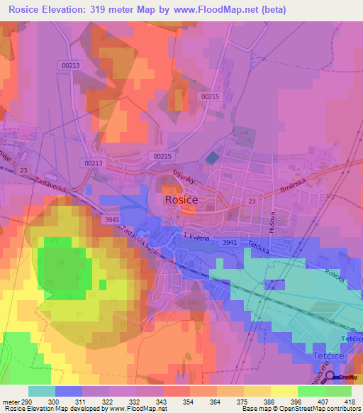 Rosice,Czech Republic Elevation Map