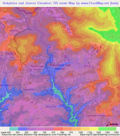 Rokytnice nad Jizerou,Czech Republic Elevation Map