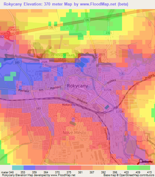 Rokycany,Czech Republic Elevation Map