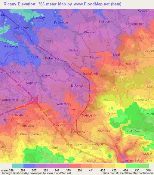Ricany,Czech Republic Elevation Map