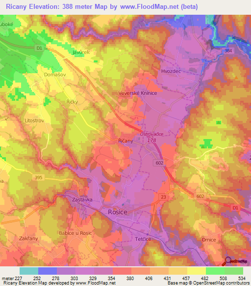 Ricany,Czech Republic Elevation Map