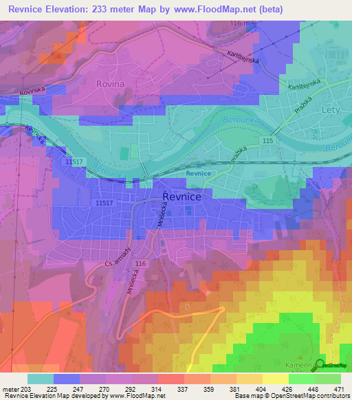 Revnice,Czech Republic Elevation Map