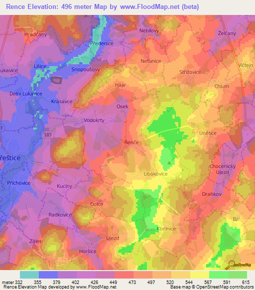Rence,Czech Republic Elevation Map