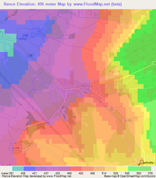 Rence,Czech Republic Elevation Map