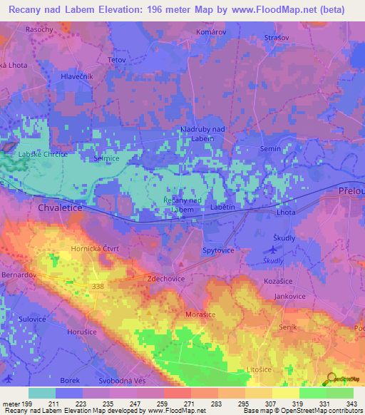 Recany nad Labem,Czech Republic Elevation Map