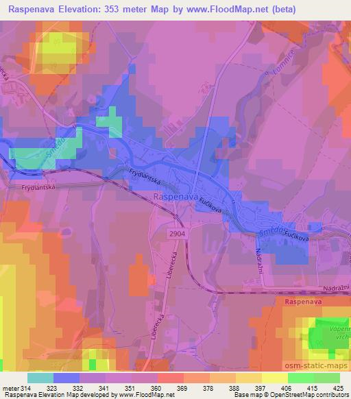 Raspenava,Czech Republic Elevation Map