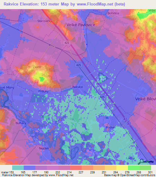 Rakvice,Czech Republic Elevation Map