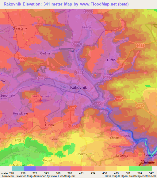 Rakovnik,Czech Republic Elevation Map