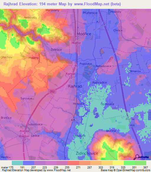 Rajhrad,Czech Republic Elevation Map