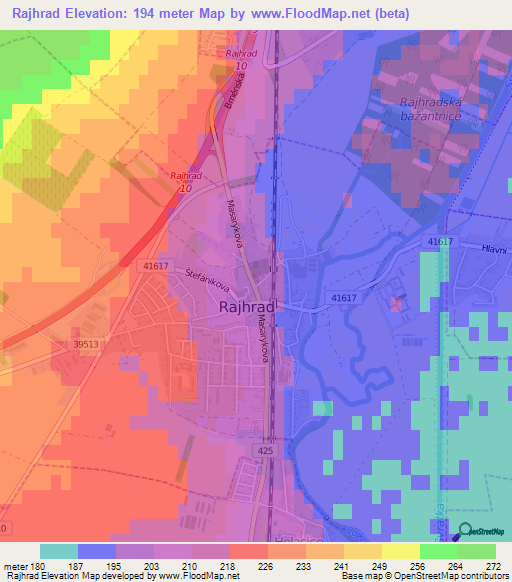 Rajhrad,Czech Republic Elevation Map