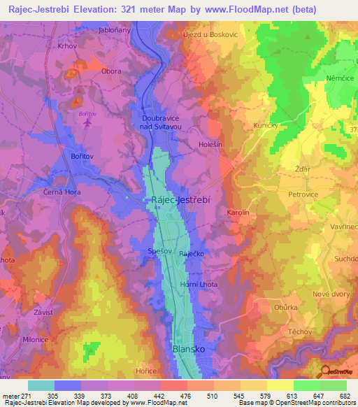 Rajec-Jestrebi,Czech Republic Elevation Map