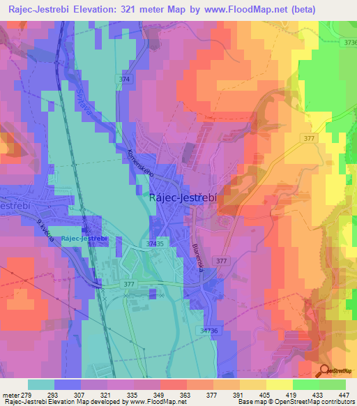 Rajec-Jestrebi,Czech Republic Elevation Map