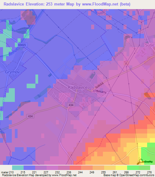 Radslavice,Czech Republic Elevation Map