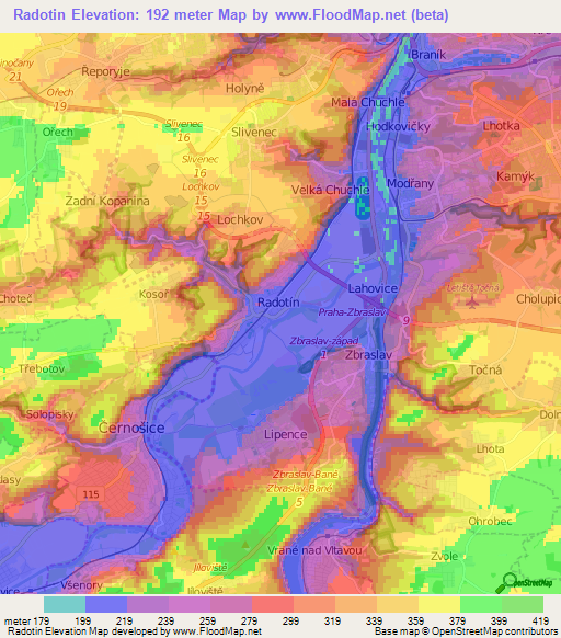 Radotin,Czech Republic Elevation Map