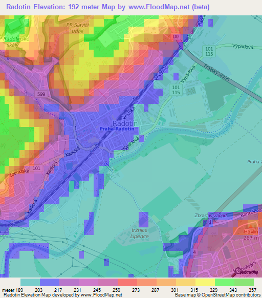 Radotin,Czech Republic Elevation Map