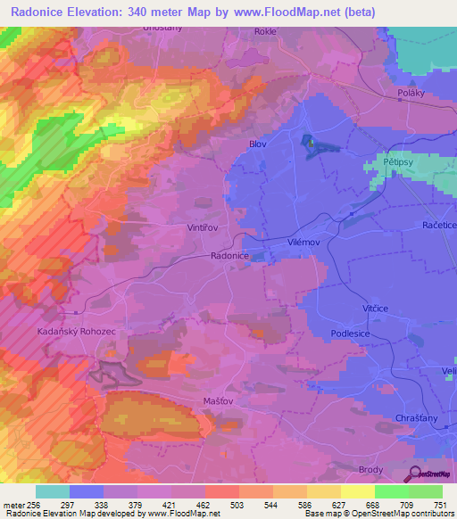 Radonice,Czech Republic Elevation Map