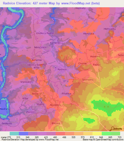 Radnice,Czech Republic Elevation Map