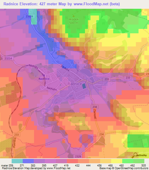 Radnice,Czech Republic Elevation Map