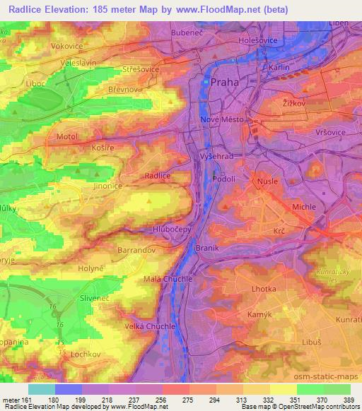 Radlice,Czech Republic Elevation Map