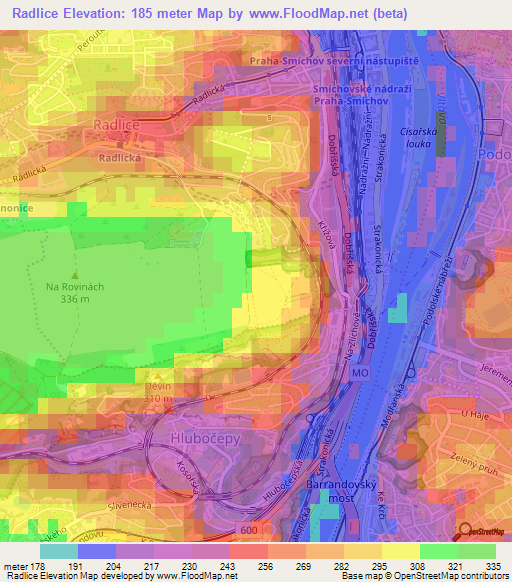 Radlice,Czech Republic Elevation Map