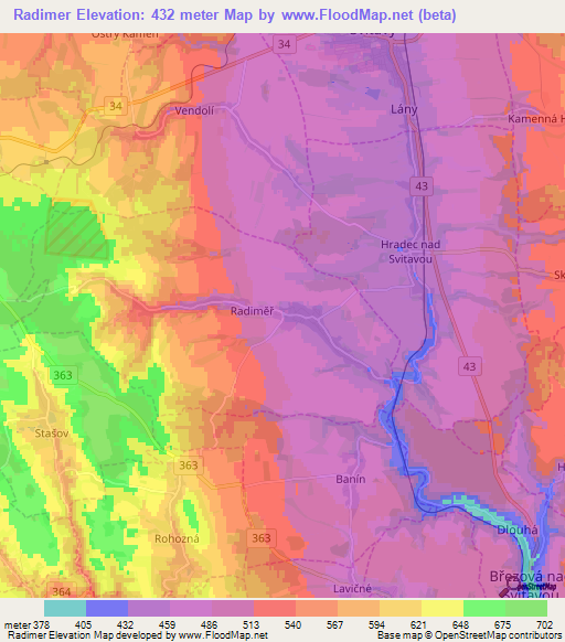 Radimer,Czech Republic Elevation Map