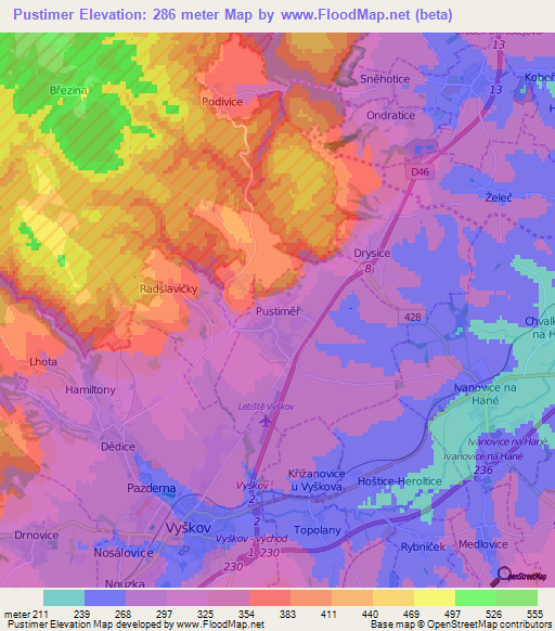 Pustimer,Czech Republic Elevation Map