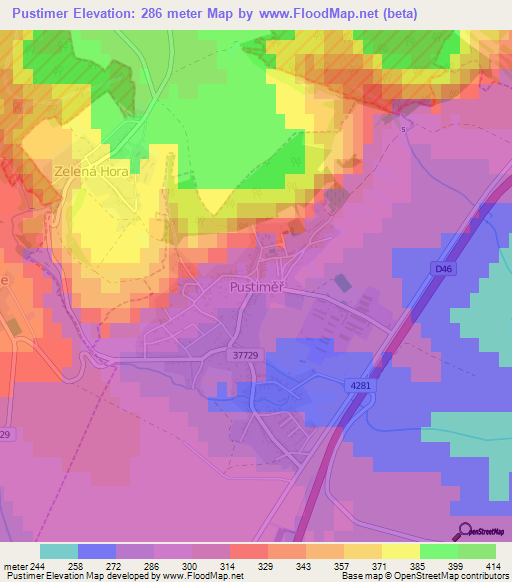 Pustimer,Czech Republic Elevation Map