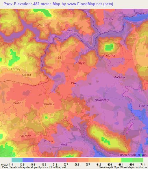 Psov,Czech Republic Elevation Map