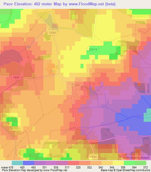 Psov,Czech Republic Elevation Map