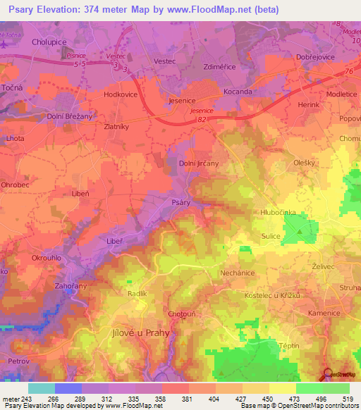 Psary,Czech Republic Elevation Map