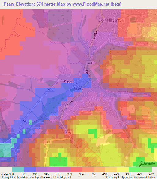 Psary,Czech Republic Elevation Map