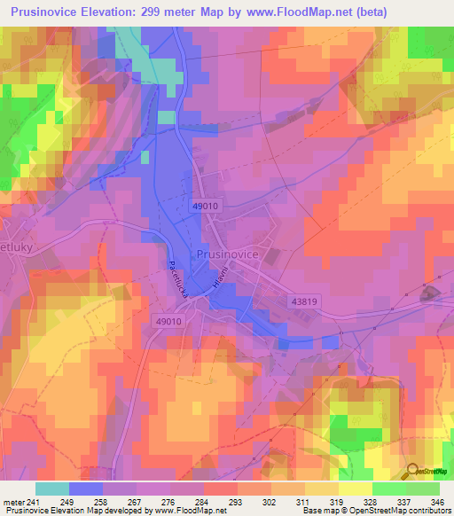 Prusinovice,Czech Republic Elevation Map