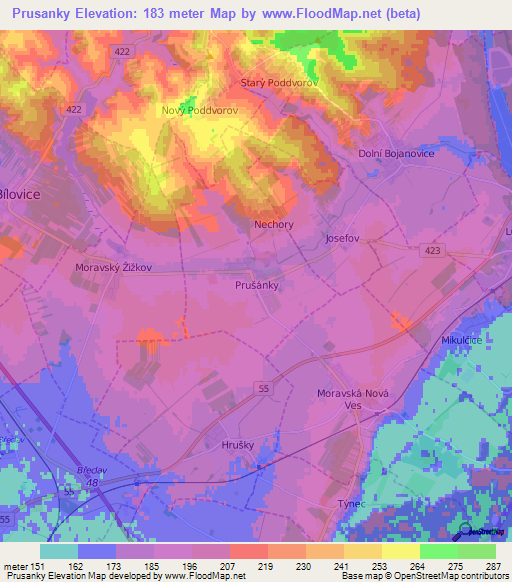 Prusanky,Czech Republic Elevation Map