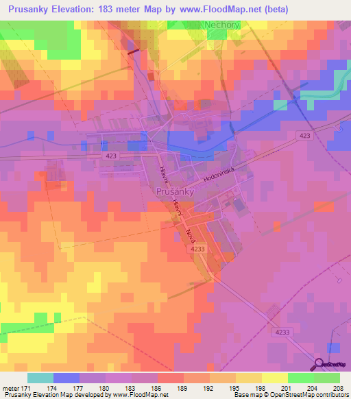Prusanky,Czech Republic Elevation Map