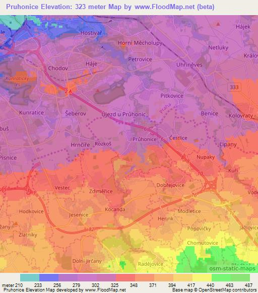 Pruhonice,Czech Republic Elevation Map