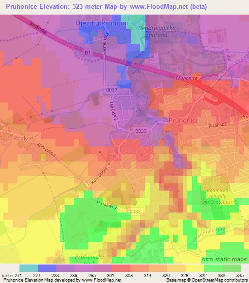 Pruhonice,Czech Republic Elevation Map