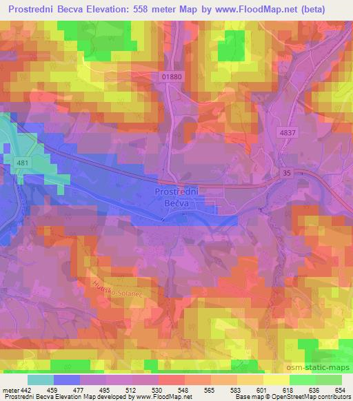 Prostredni Becva,Czech Republic Elevation Map