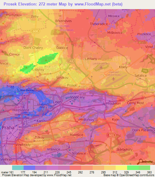 Prosek,Czech Republic Elevation Map