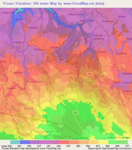 Prosec,Czech Republic Elevation Map