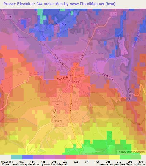 Prosec,Czech Republic Elevation Map