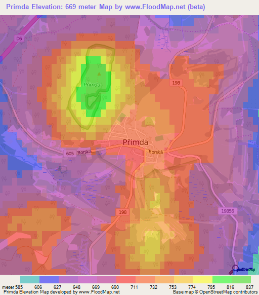 Primda,Czech Republic Elevation Map