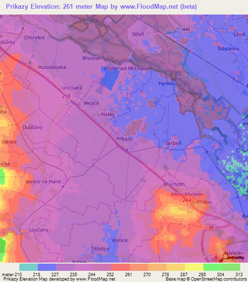 Prikazy,Czech Republic Elevation Map