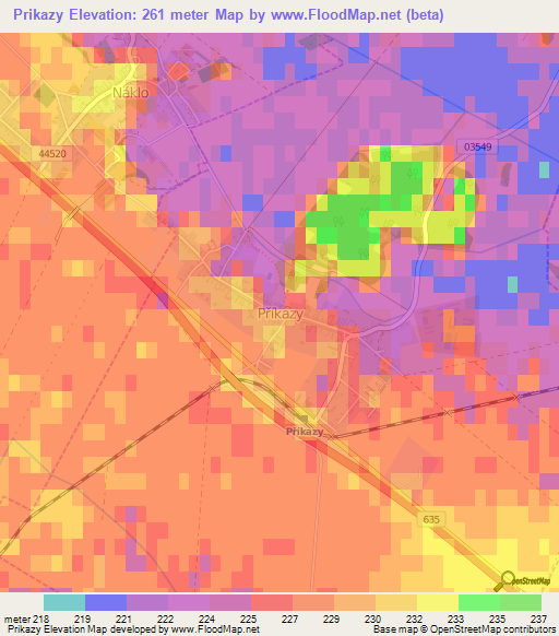 Prikazy,Czech Republic Elevation Map