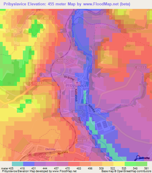 Pribyslavice,Czech Republic Elevation Map