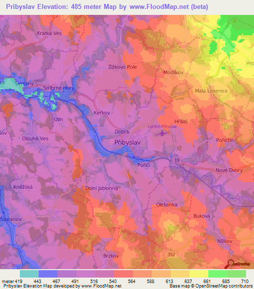 Pribyslav,Czech Republic Elevation Map