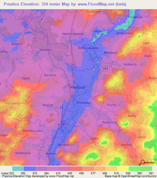 Prestice,Czech Republic Elevation Map