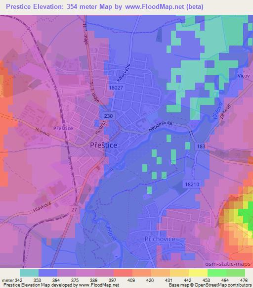 Prestice,Czech Republic Elevation Map